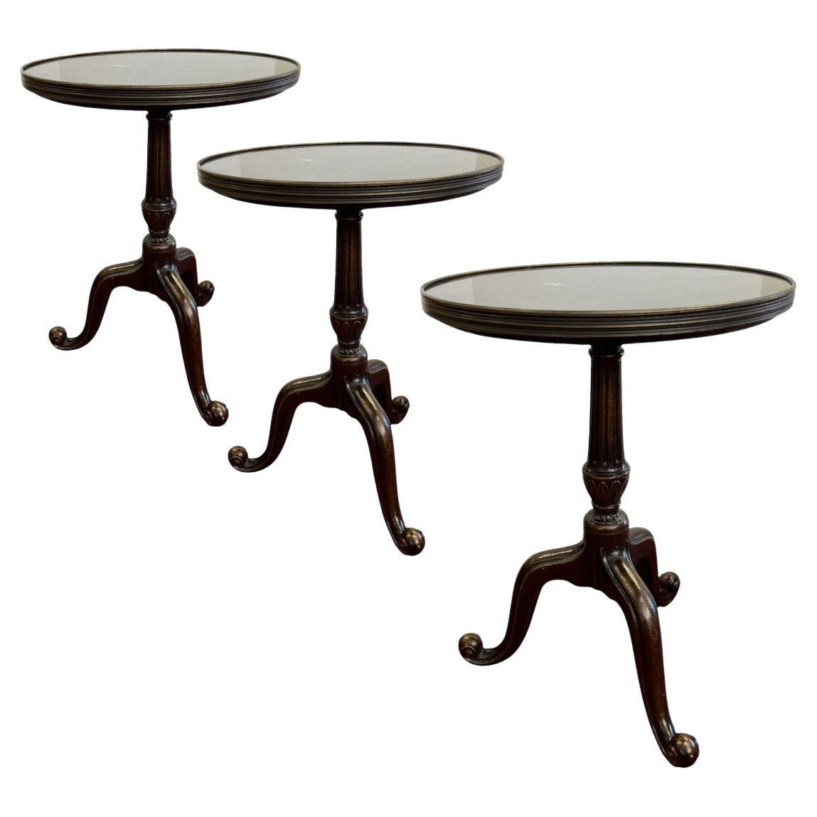 Set of Three Regency-Style Cast Iron Pedestal Tables with Black Stone Tops For Sale