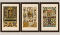 Ensemble de trois chromolithographies représentant des panneaux décoratifs de la Renaissance, par Racinet, 1873