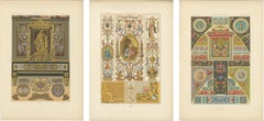 Ensemble de trois chromolithographies représentant des panneaux décoratifs de la Renaissance, par Racinet, 1873