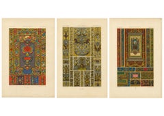 Set of Three Renaissance Grotesque Ornament Chromolithographs by Racinet, 1873