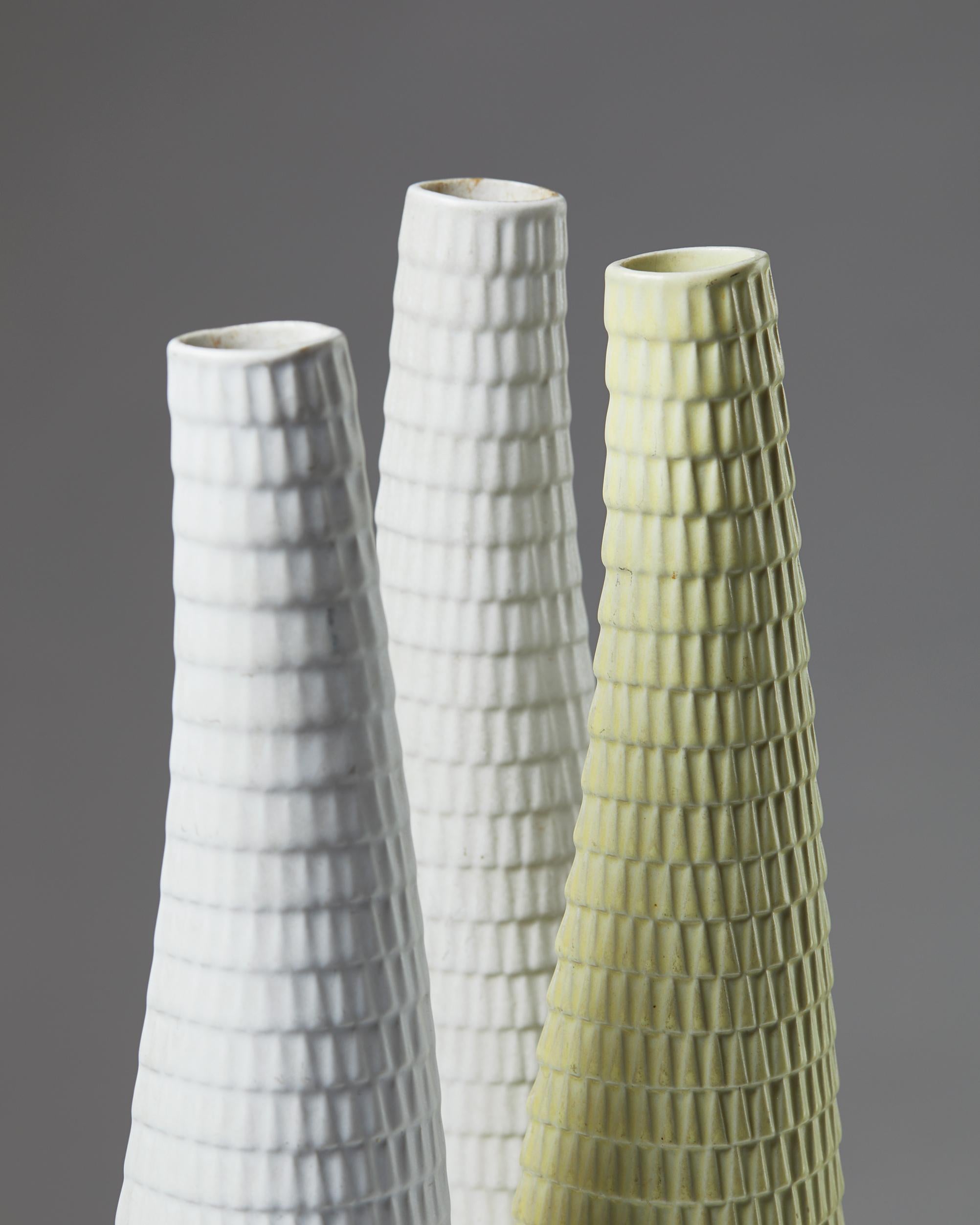 Swedish Set of Three “Reptil” Vases Designed by Stig Lindberg for Gustavsberg For Sale
