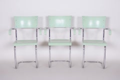 Set of Three Restored Bauhaus Chairs, by R. Slezák, Chrome, Beech, Czech, 1930s