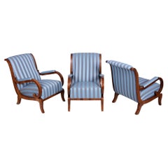 Set di tre poltrone Biedermeier restaurate, Oak, abete rosso, noce, Austria, anni ’30 del XIX secolo