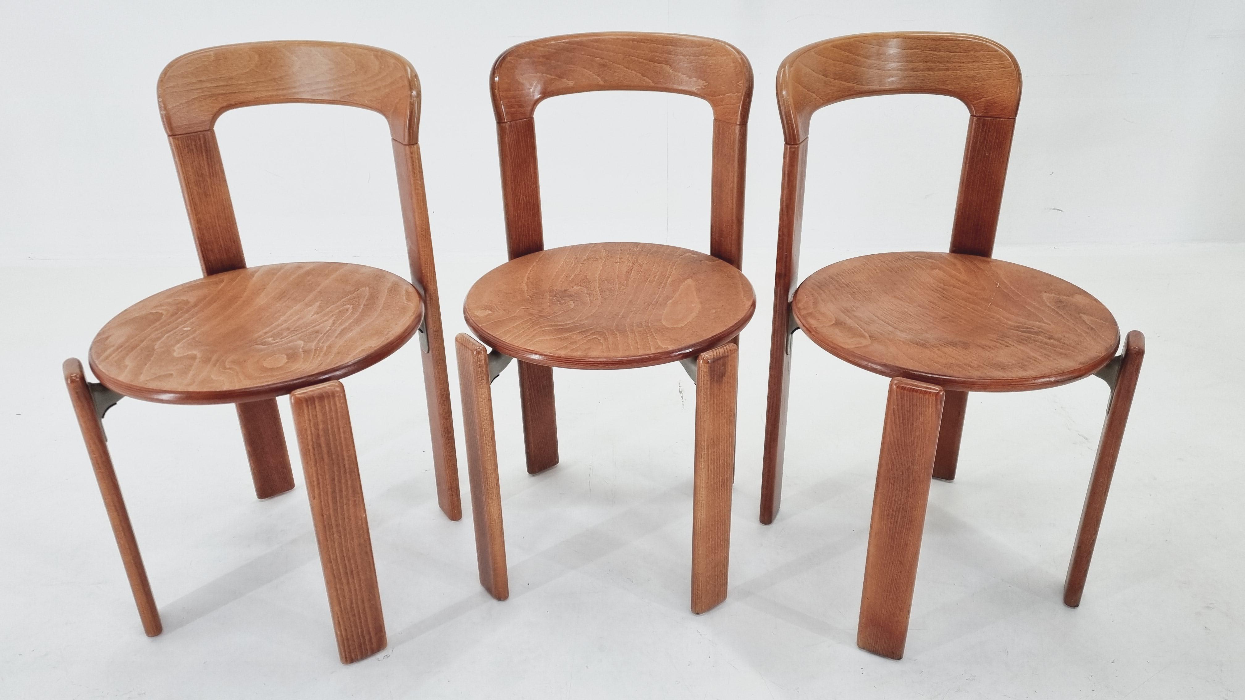Mid-Century Modern Set of Three Rey Chairs by Bruno Rey, Switzerland, 1970s