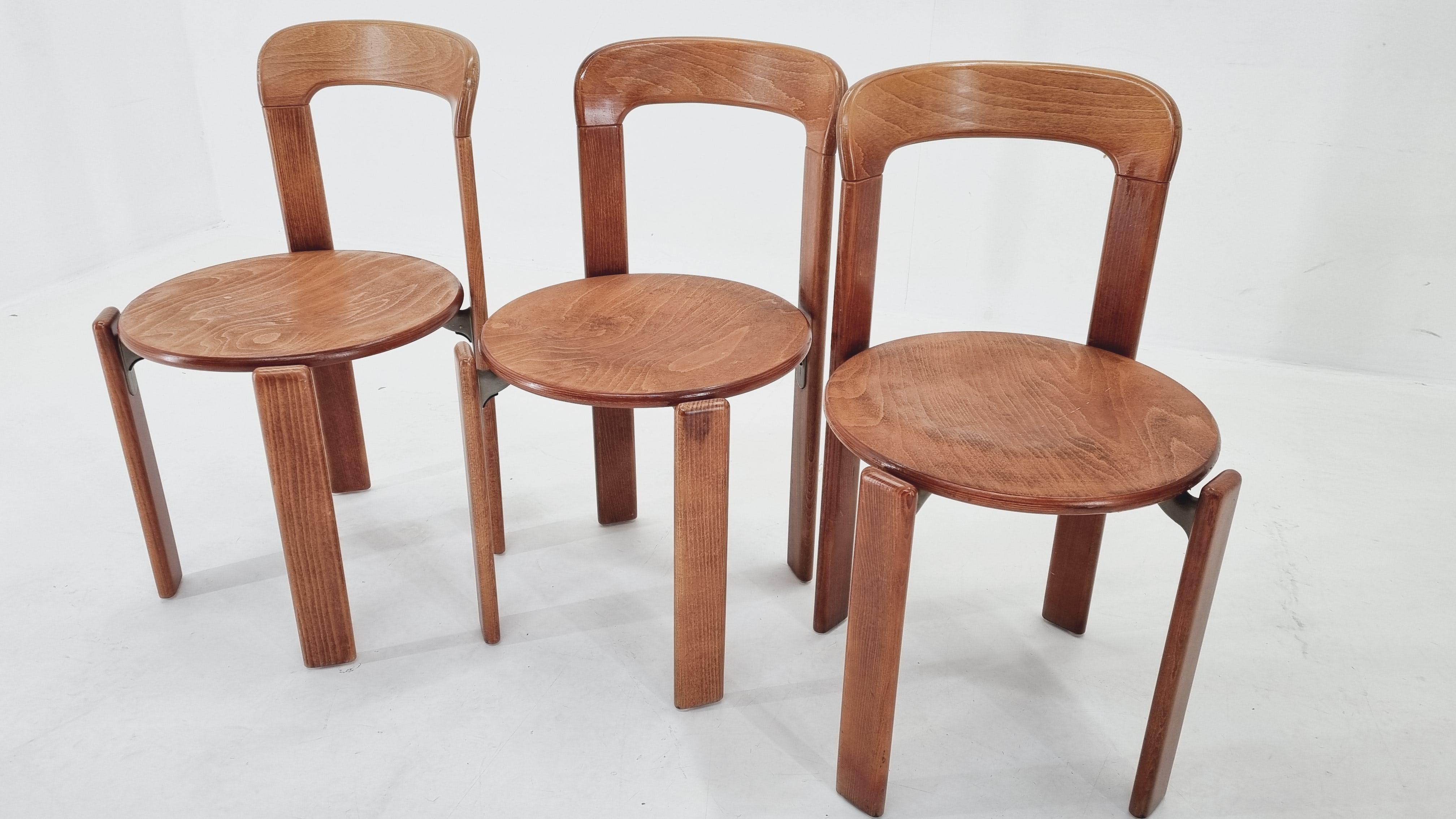 Swiss Set of Three Rey Chairs by Bruno Rey, Switzerland, 1970s