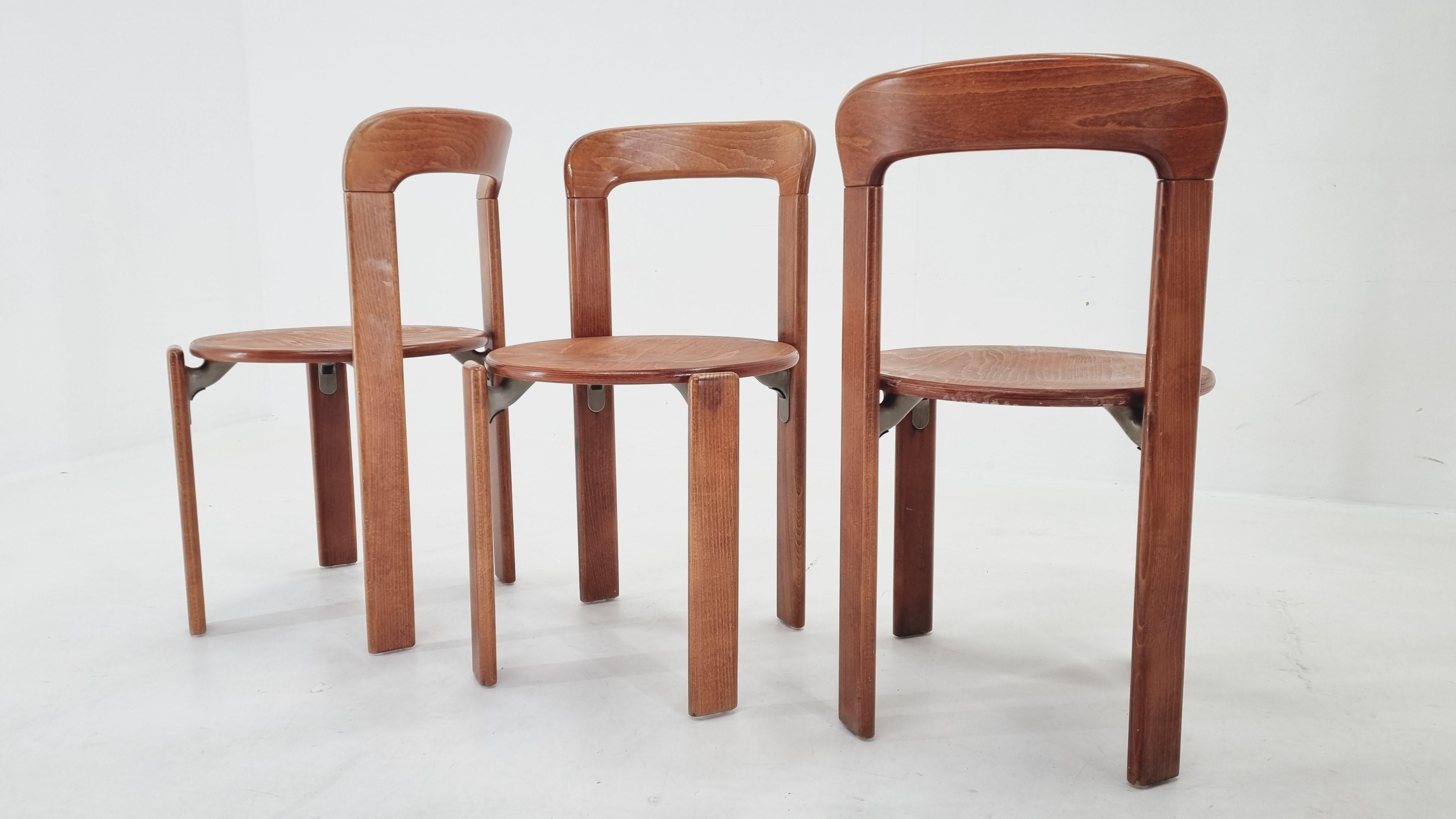 Metal Set of Three Rey Chairs by Bruno Rey, Switzerland, 1970s