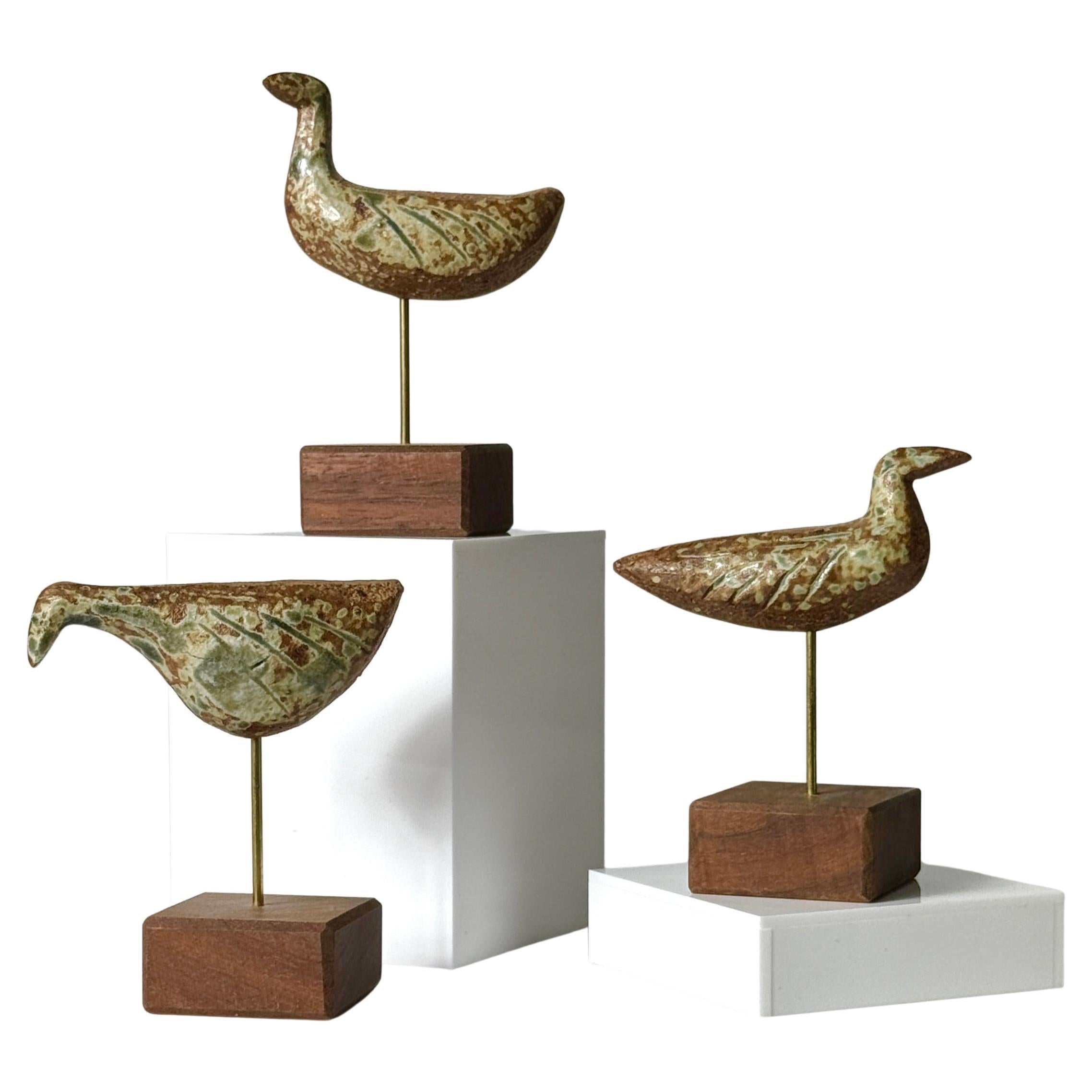 Set of Three Richard Peeler Glazed Ceramic Studio Pottery Bird Sculptures 1960
s