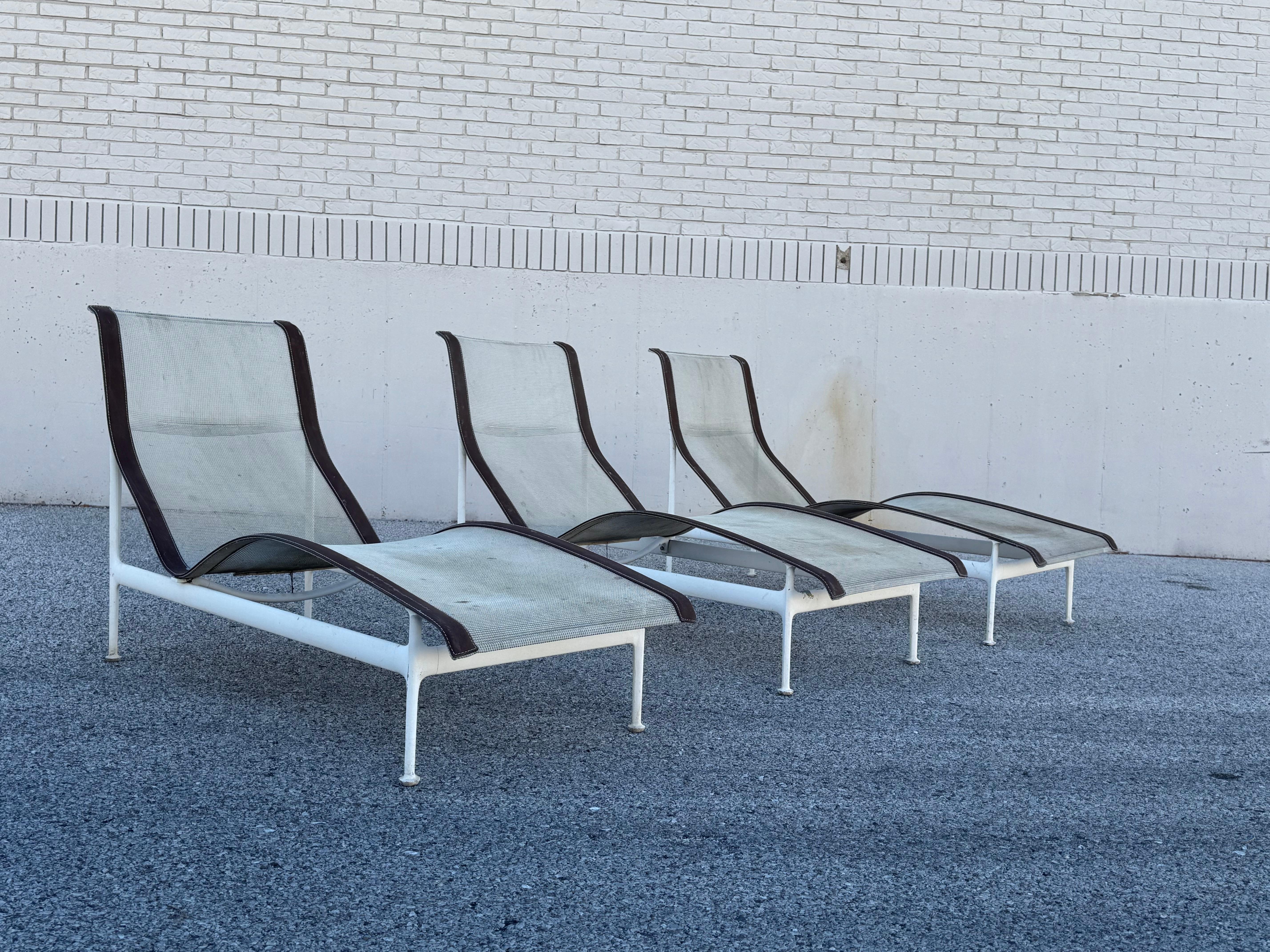 Set of three Richard Schultz for Knoll contour chaise lounges. First introduced in 1966 as part of the Leisure Group at the request of Florence Knoll. From the home of famed Gallerist Ronald Greenberg of the Greenberg Gallery - St.Louis. Some areas