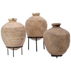 Set of Three Ridged Olive Oil Vessels