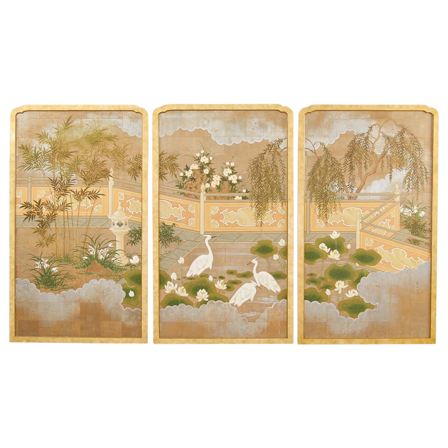 Conjunto de tres paneles de paisaje de chinoiserie de Robert Crowder