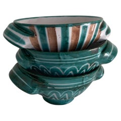 Set of Three Robert Picault Handled Bowls, Vallauris, France, 1950s