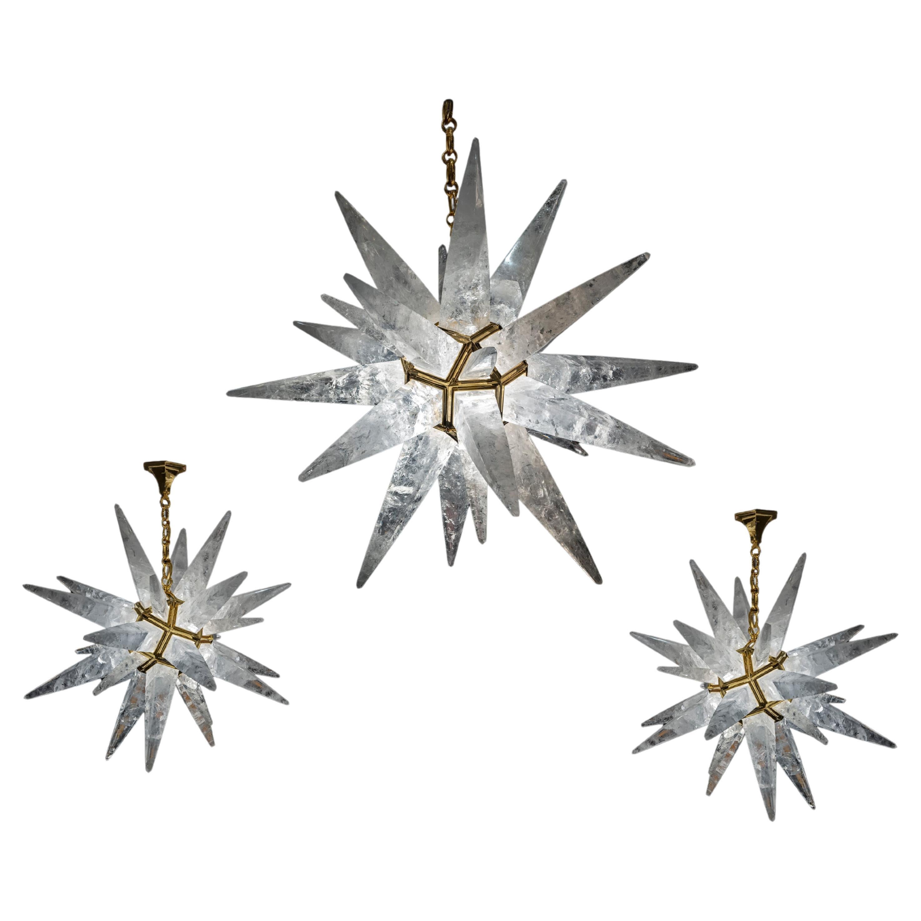 Set of Three Rock Crystal Art Deco Style Chandeliers by Alexandre Vossion For Sale