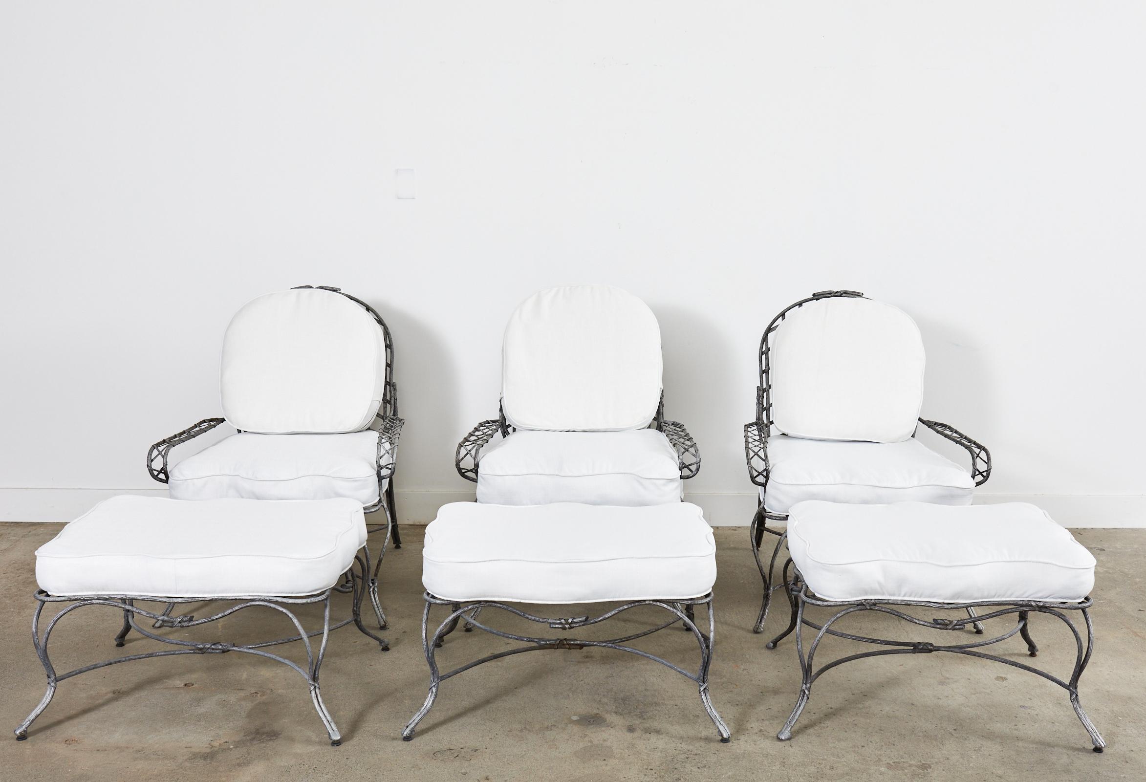 Neoclassical Set of Three Rose Tarlow Style Twig Garden Lounge Chairs with Ottoman