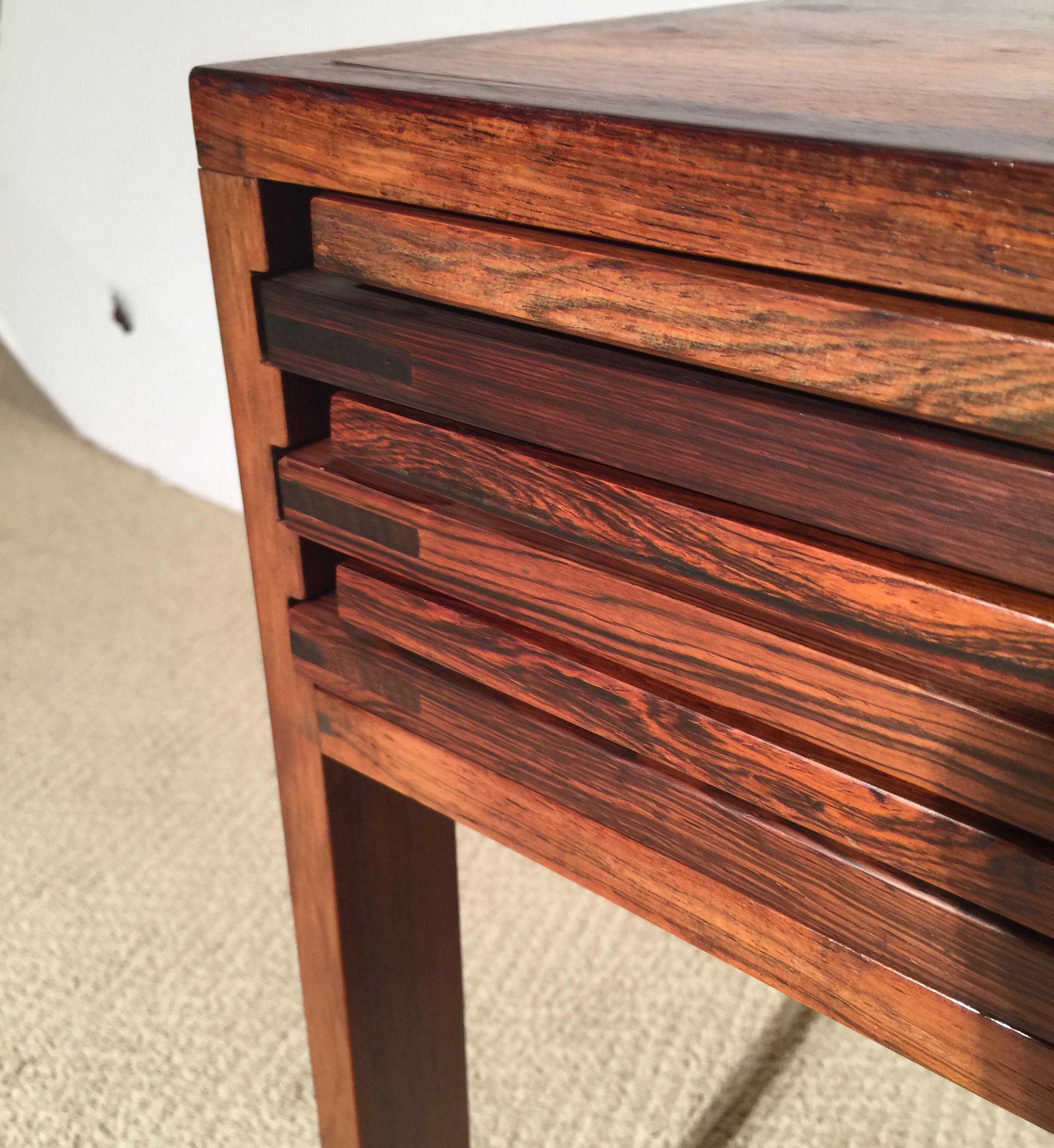 Danish Set of Three Rosewood Folding Tables Stored in End Table by Illum Wikkelsø