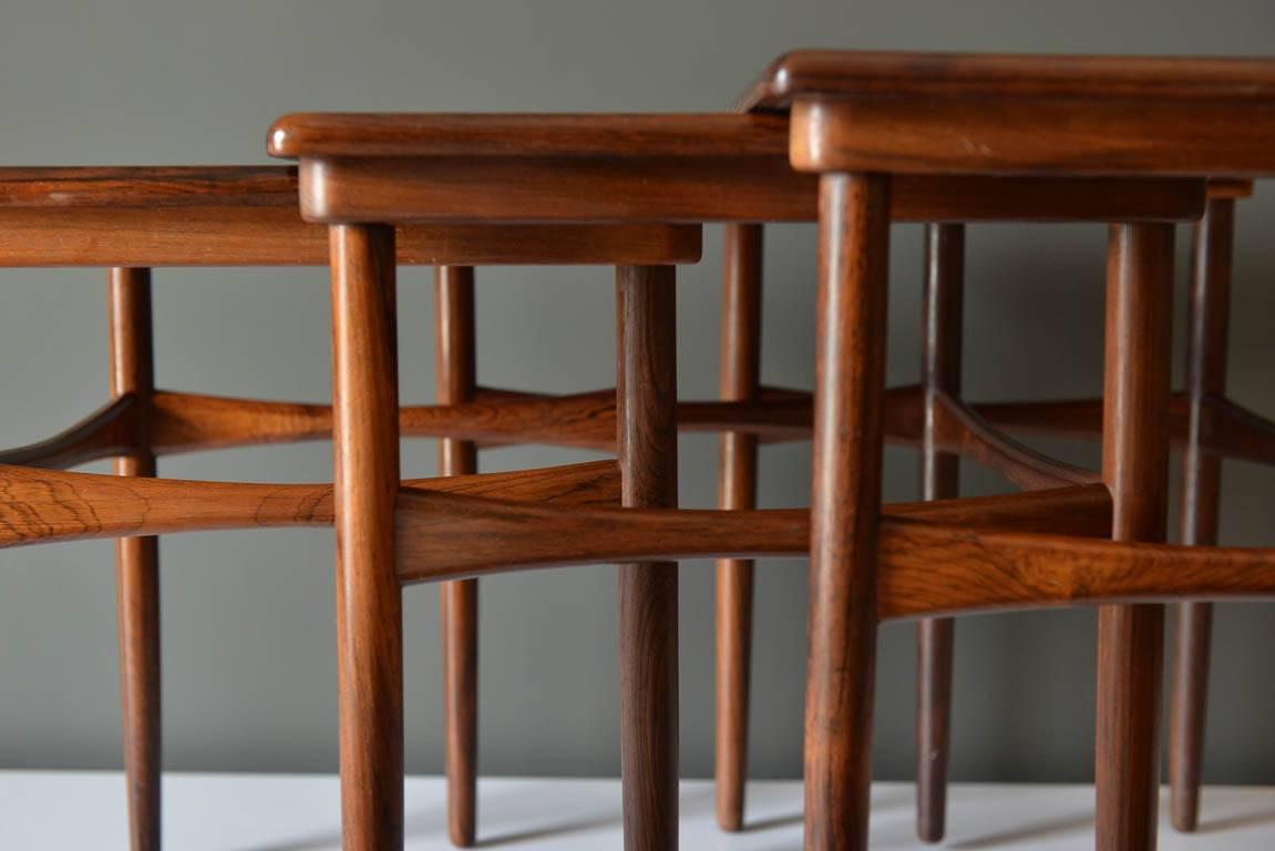Scandinavian Modern Set of Three Rosewood Nesting Tables by Poul Hundevad, circa 1960