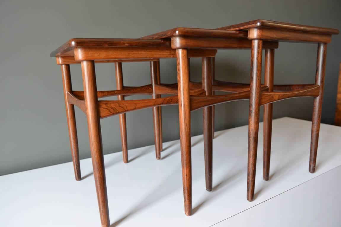 Danish Set of Three Rosewood Nesting Tables by Poul Hundevad, circa 1960