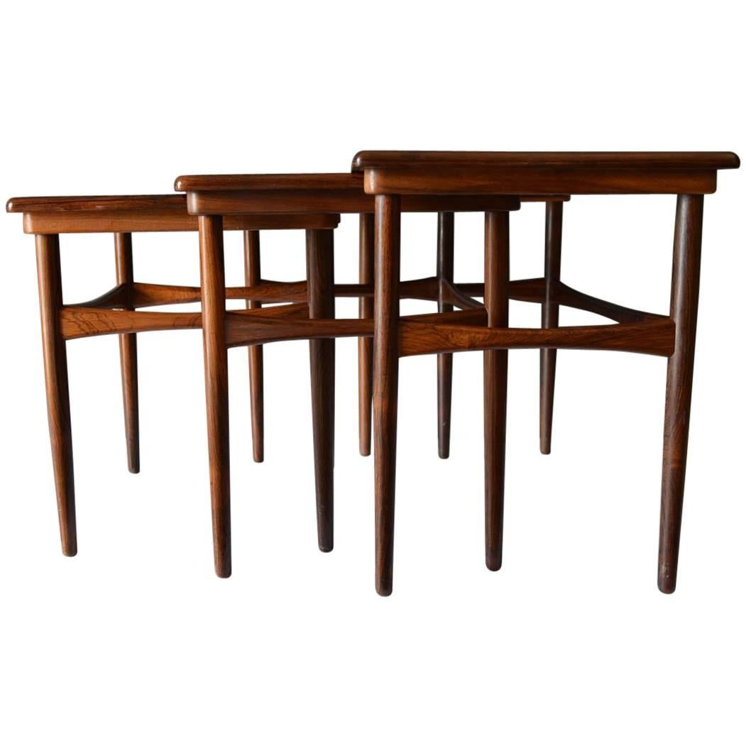 Set of Three Rosewood Nesting Tables by Poul Hundevad, circa 1960