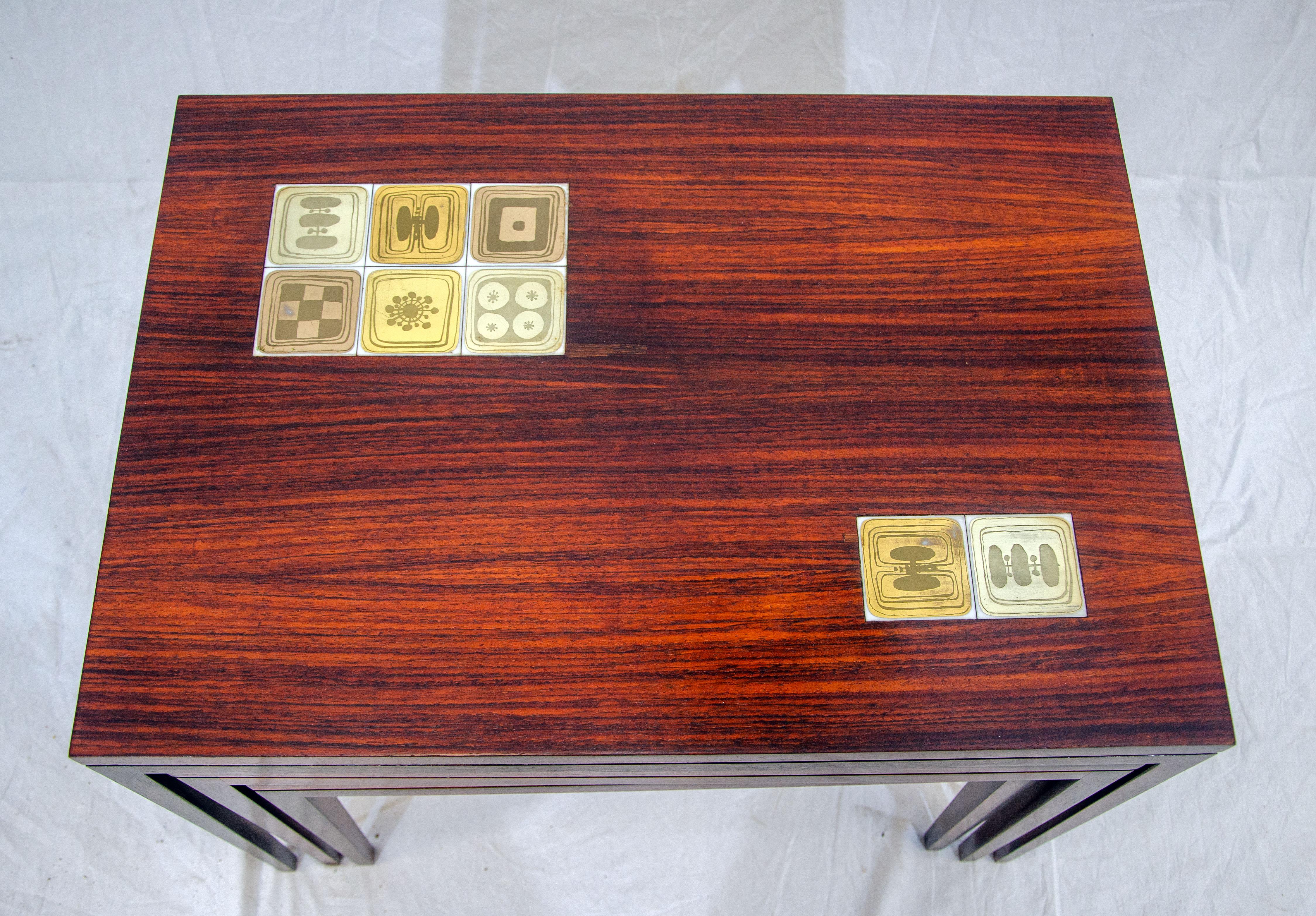 Set of Three Rosewood Nesting Tables, Rosenthal-Germany For Sale 5