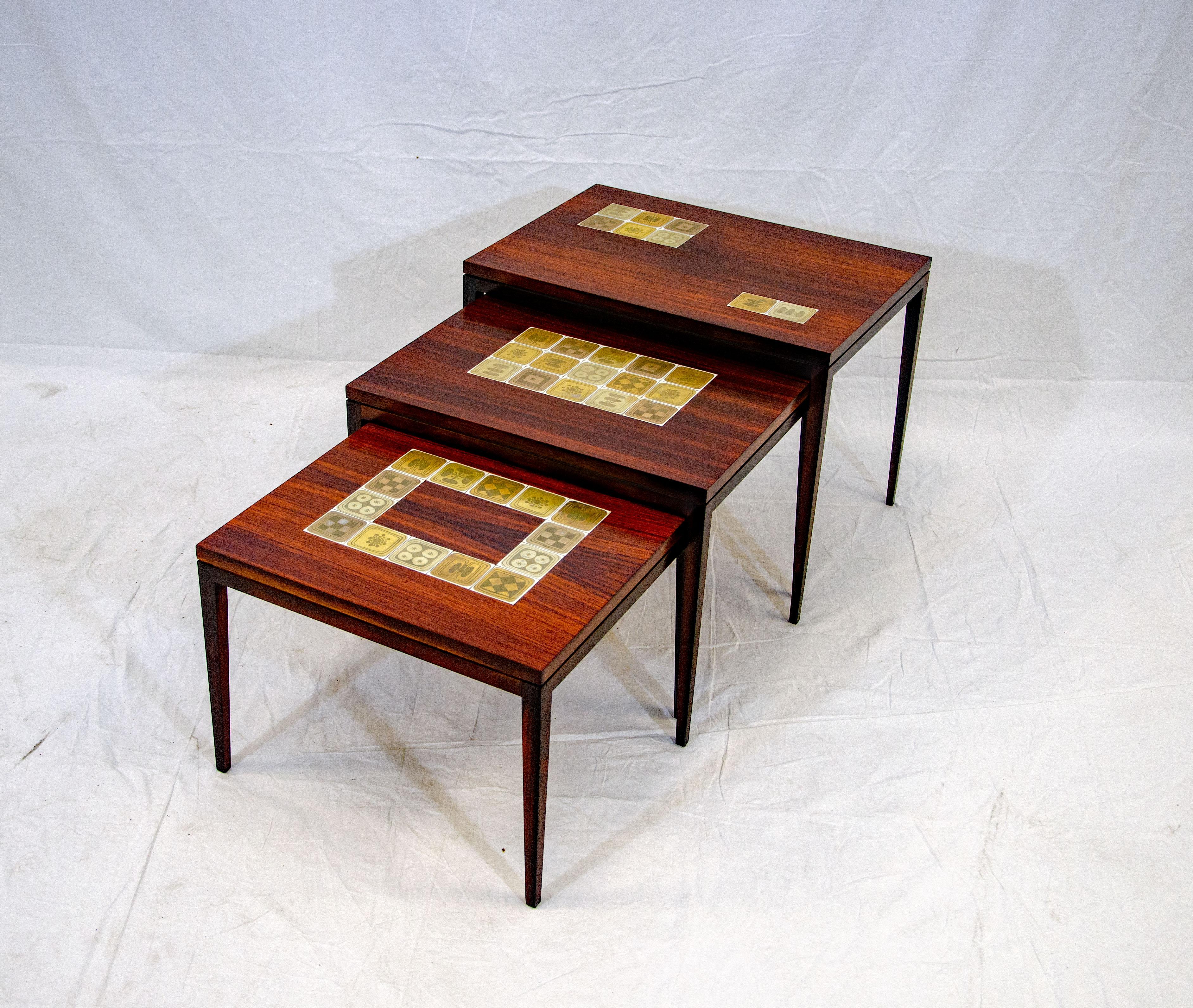 Mid-Century Modern Set of Three Rosewood Nesting Tables, Rosenthal-Germany For Sale