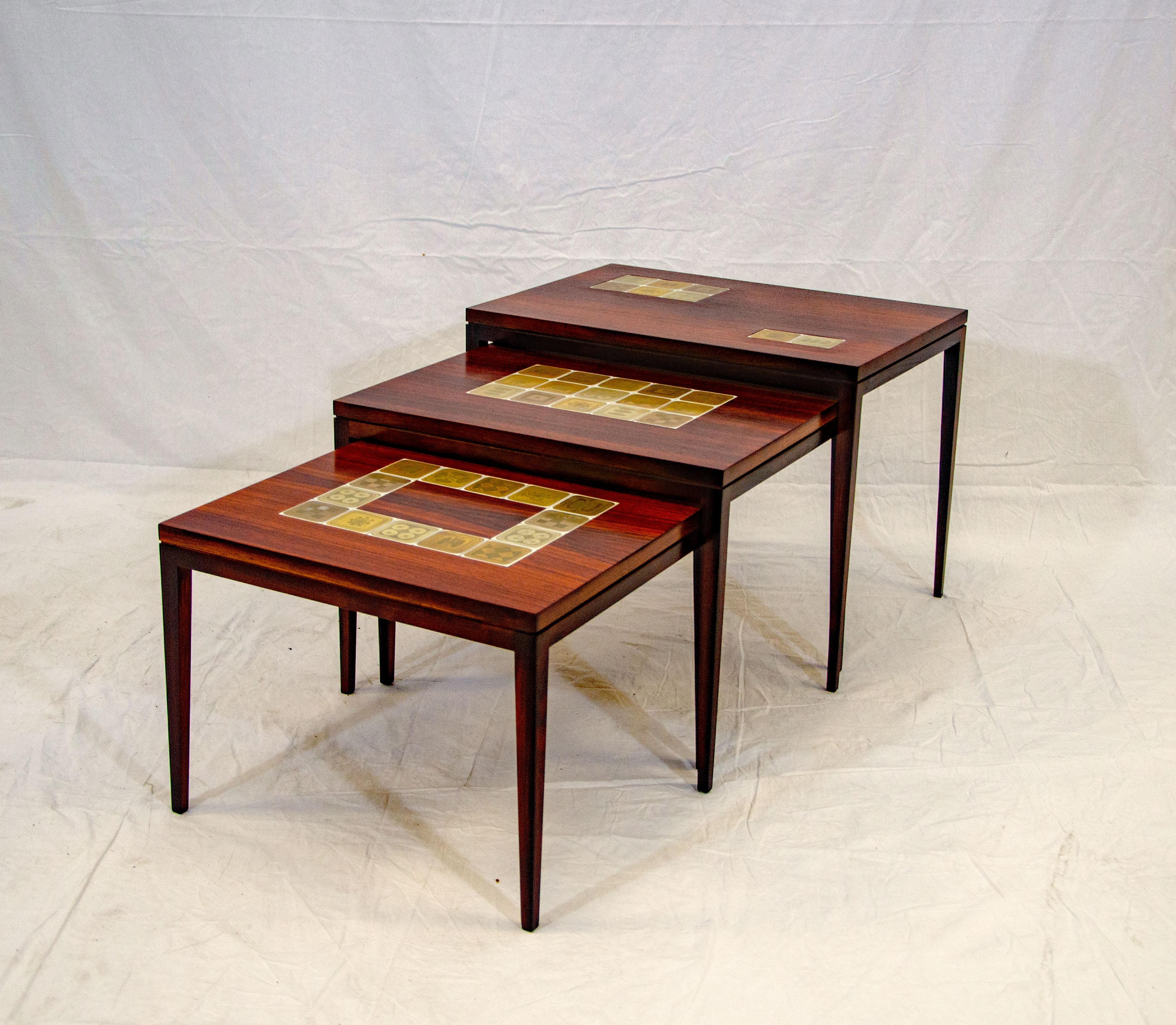 Set of Three Rosewood Nesting Tables, Rosenthal-Germany In Good Condition For Sale In Crockett, CA