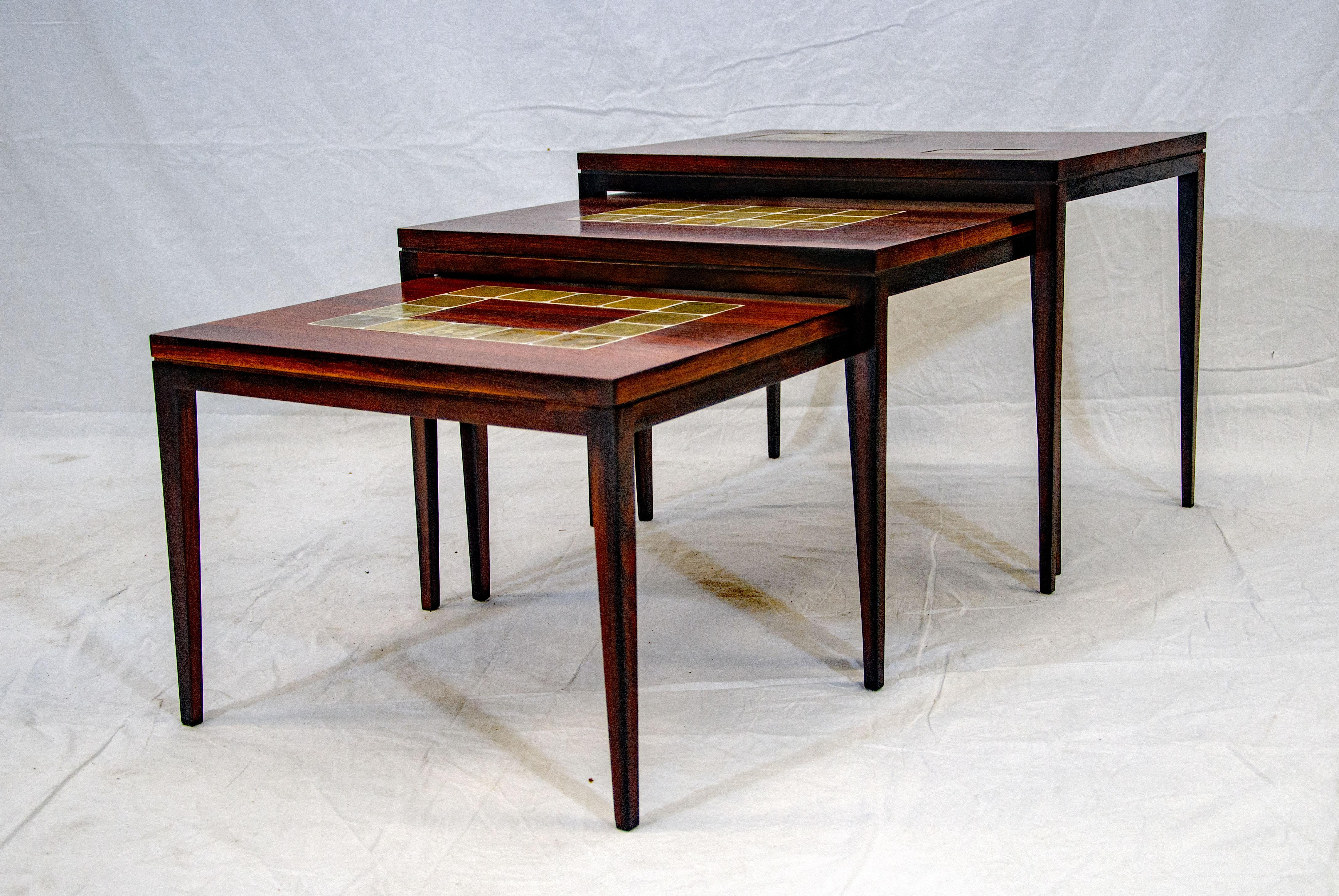 20th Century Set of Three Rosewood Nesting Tables, Rosenthal-Germany For Sale