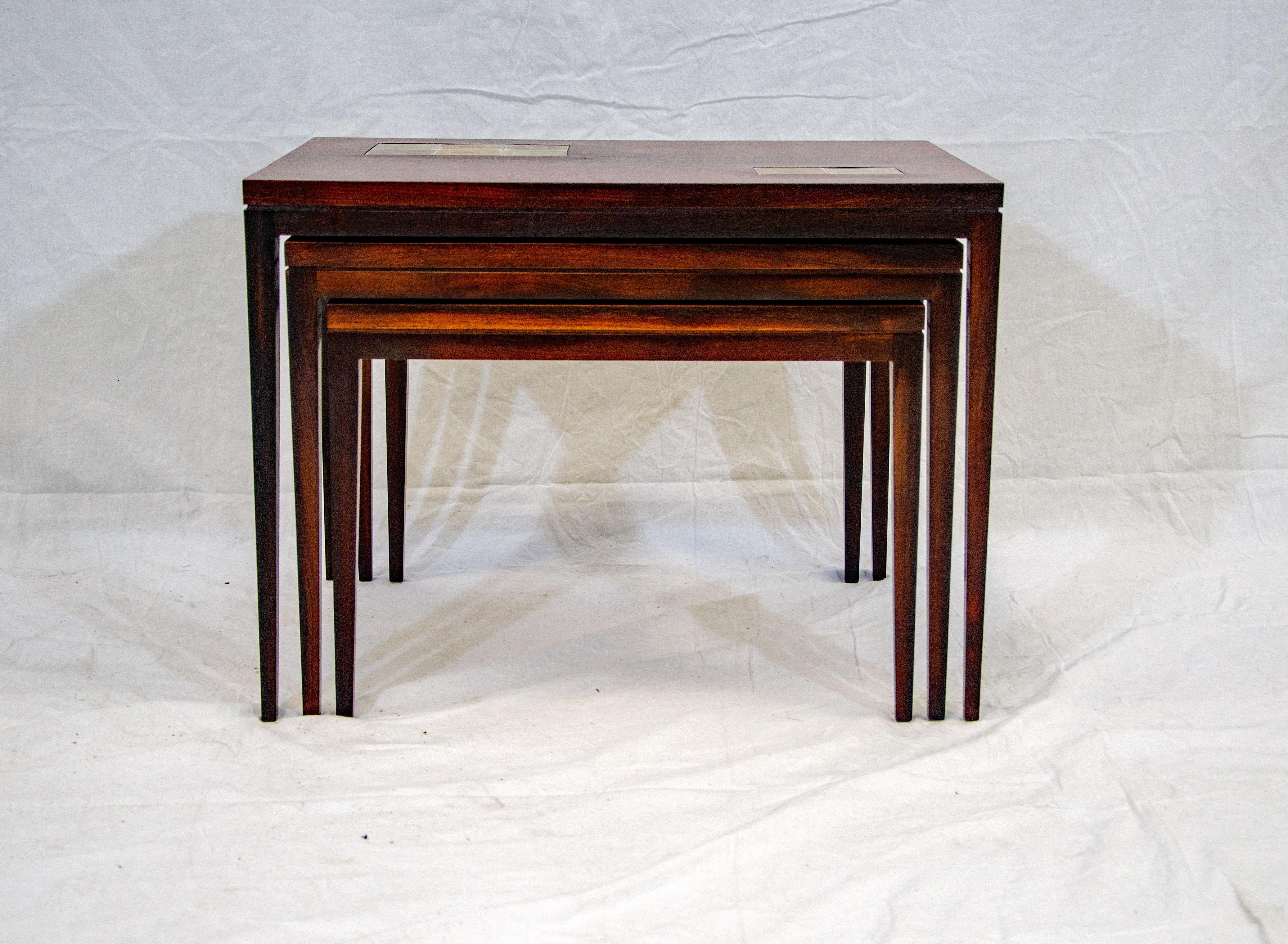 Porcelain Set of Three Rosewood Nesting Tables, Rosenthal-Germany For Sale