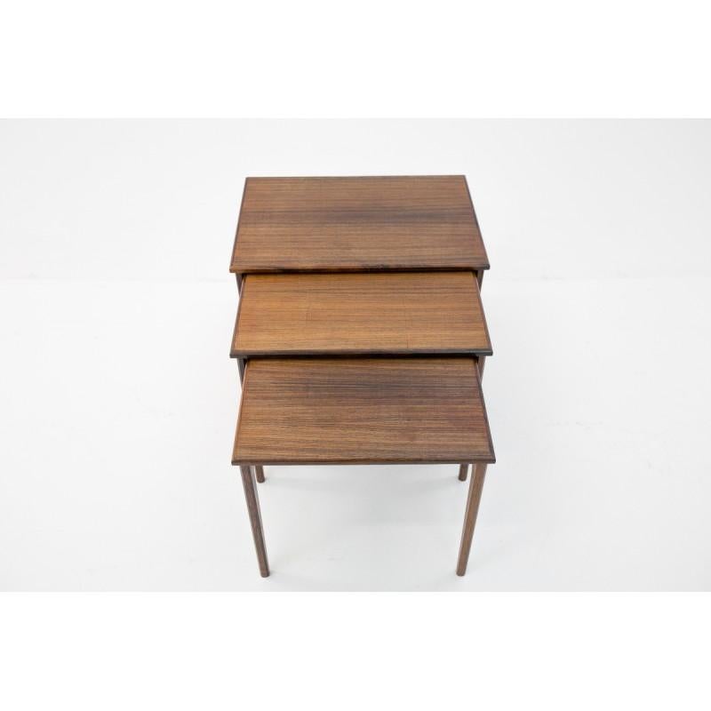 Late 20th Century Set of Three Rosewood Nesting Tables, Scandinavian Modern, 1970s For Sale
