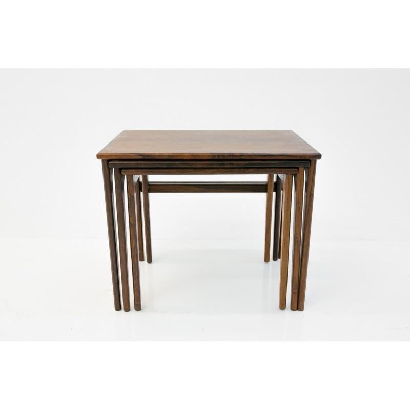 Set of Three Rosewood Nesting Tables, Scandinavian Modern, 1970s For Sale 1