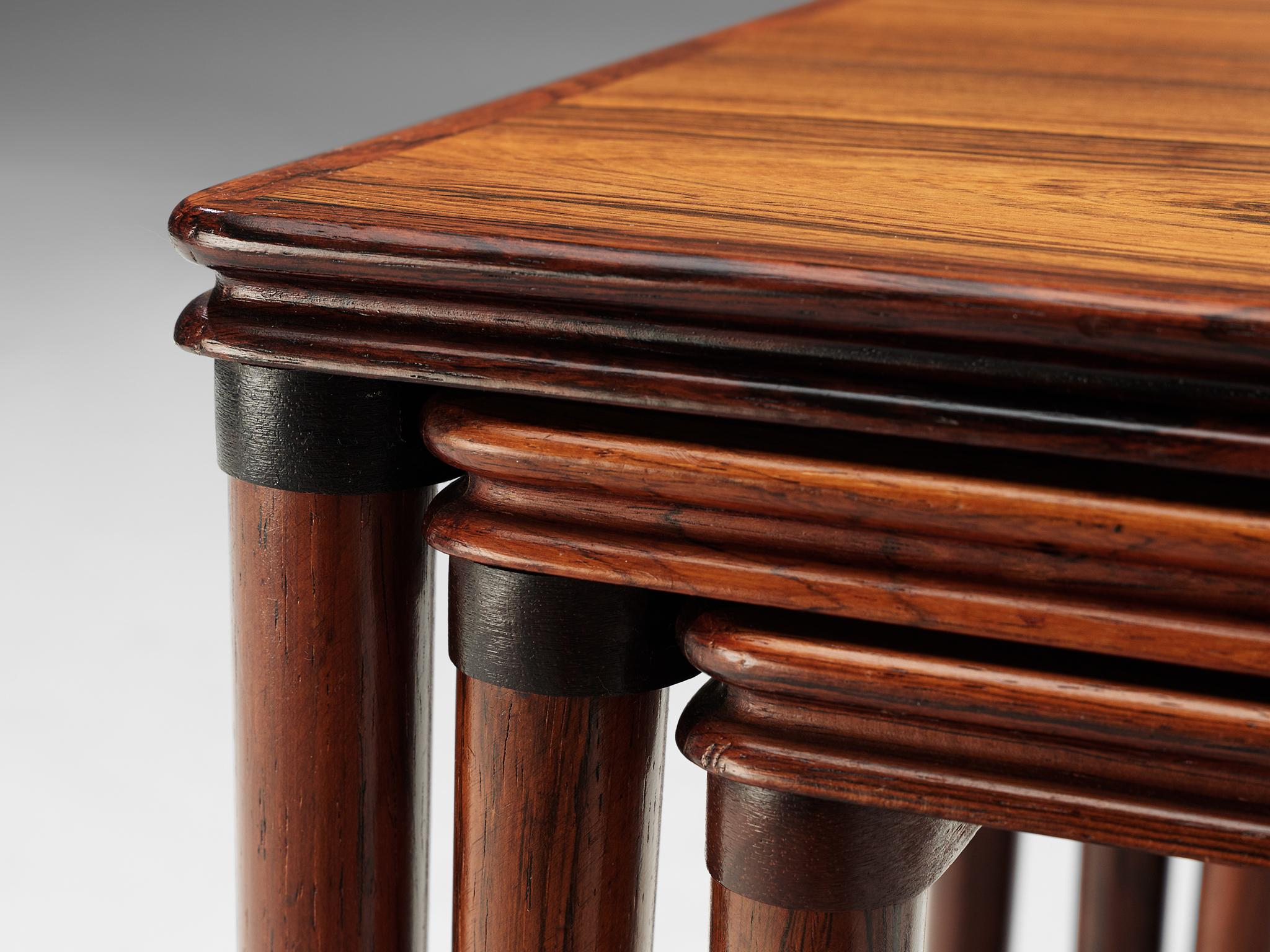 Set of Three Rosewood Nesting Tables with Elegant Details 1