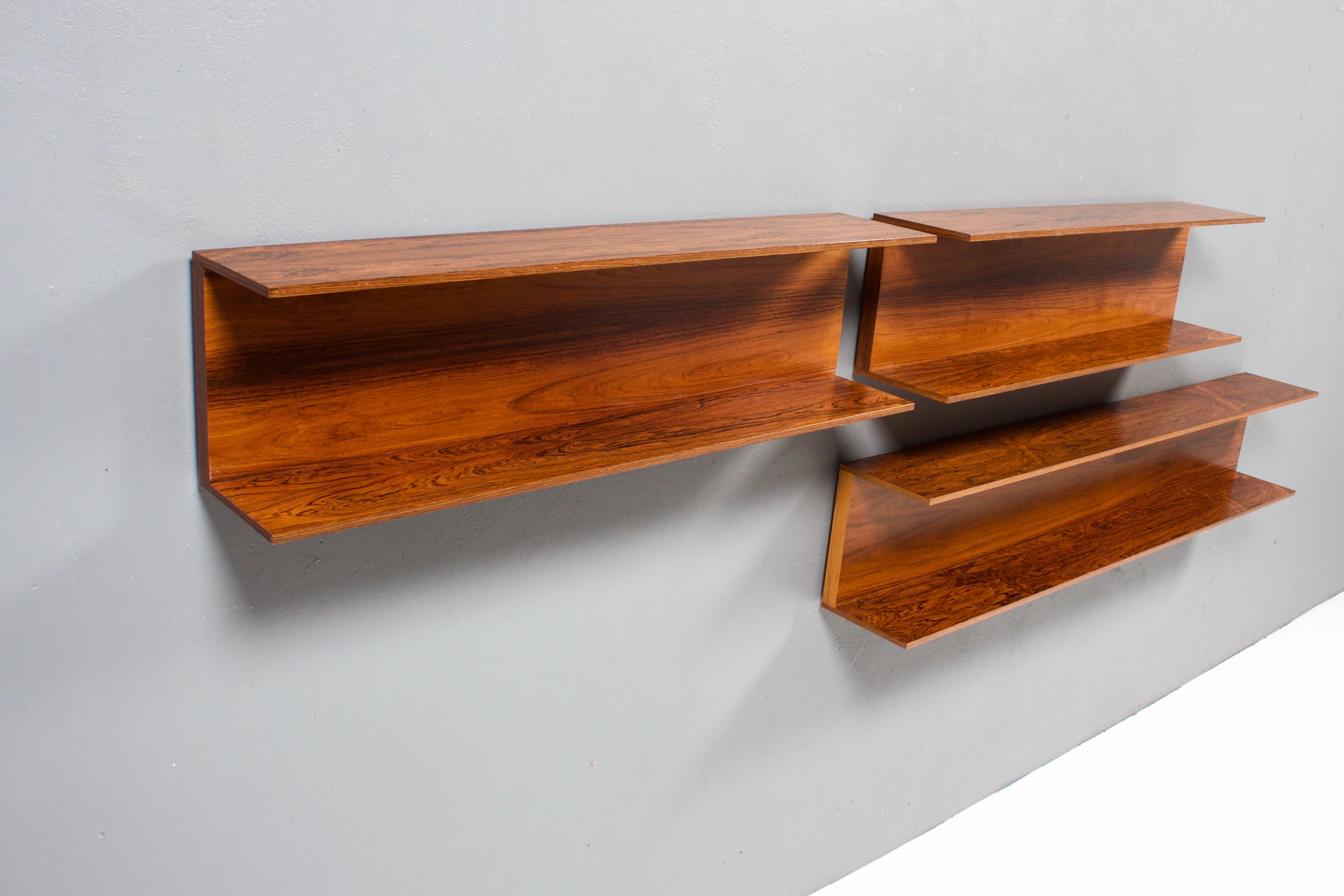 German Set of Three Rosewood Wall Shelves by Walter Wirz for Wilhelm Renz, 1960s