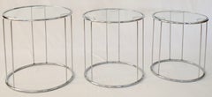 Set of Three Round Chrome and Glass Nesting End Tables Milo Baughman Style
