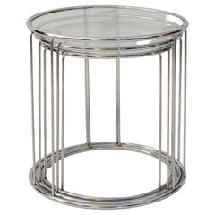 Set of Three Round Chrome and Glass Nesting End Tables by Milo Baughman 