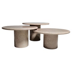 Set of Three Round Pale Pink Marble Cocktail Tables, Italy, 1970s