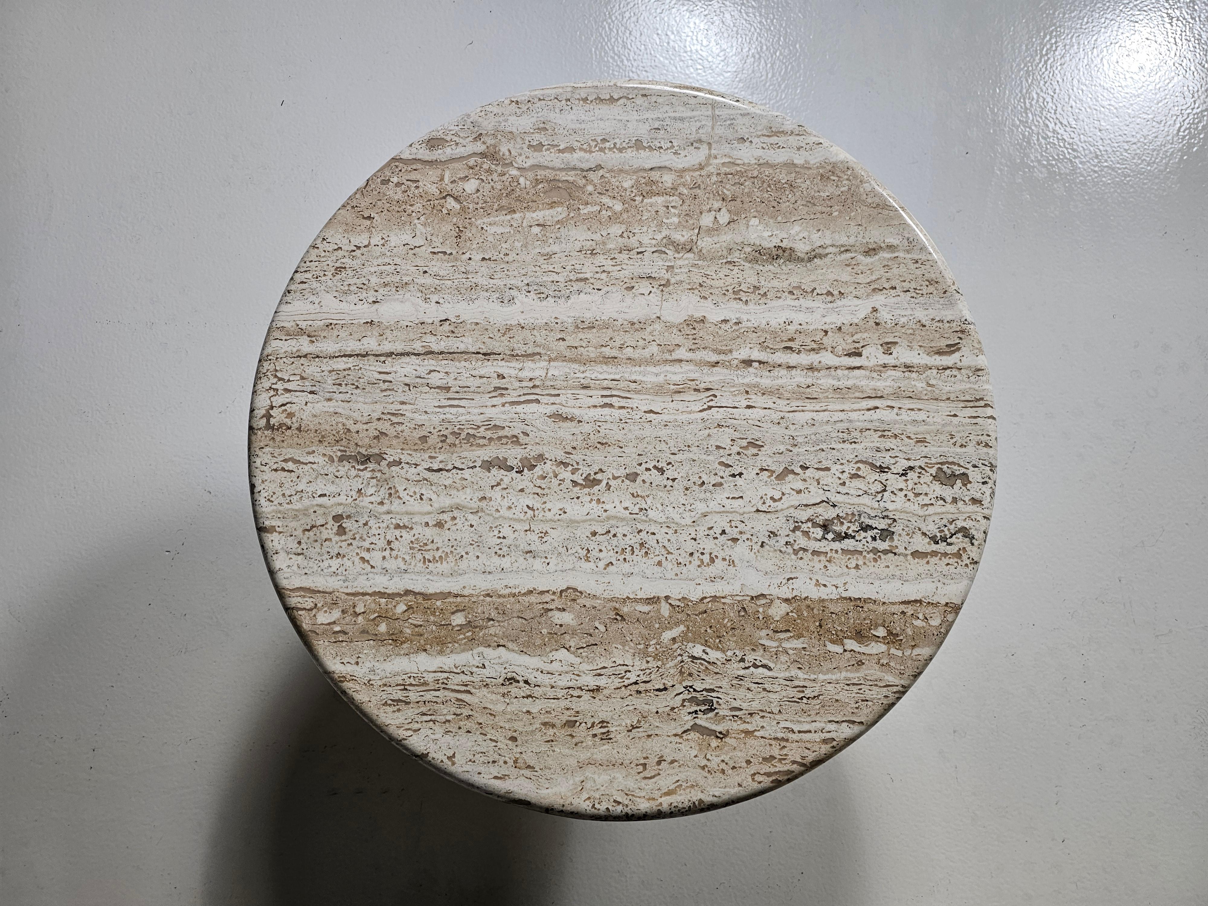 Set of Three Round Travertine Cocktail Tables, Italy, 1970s 4