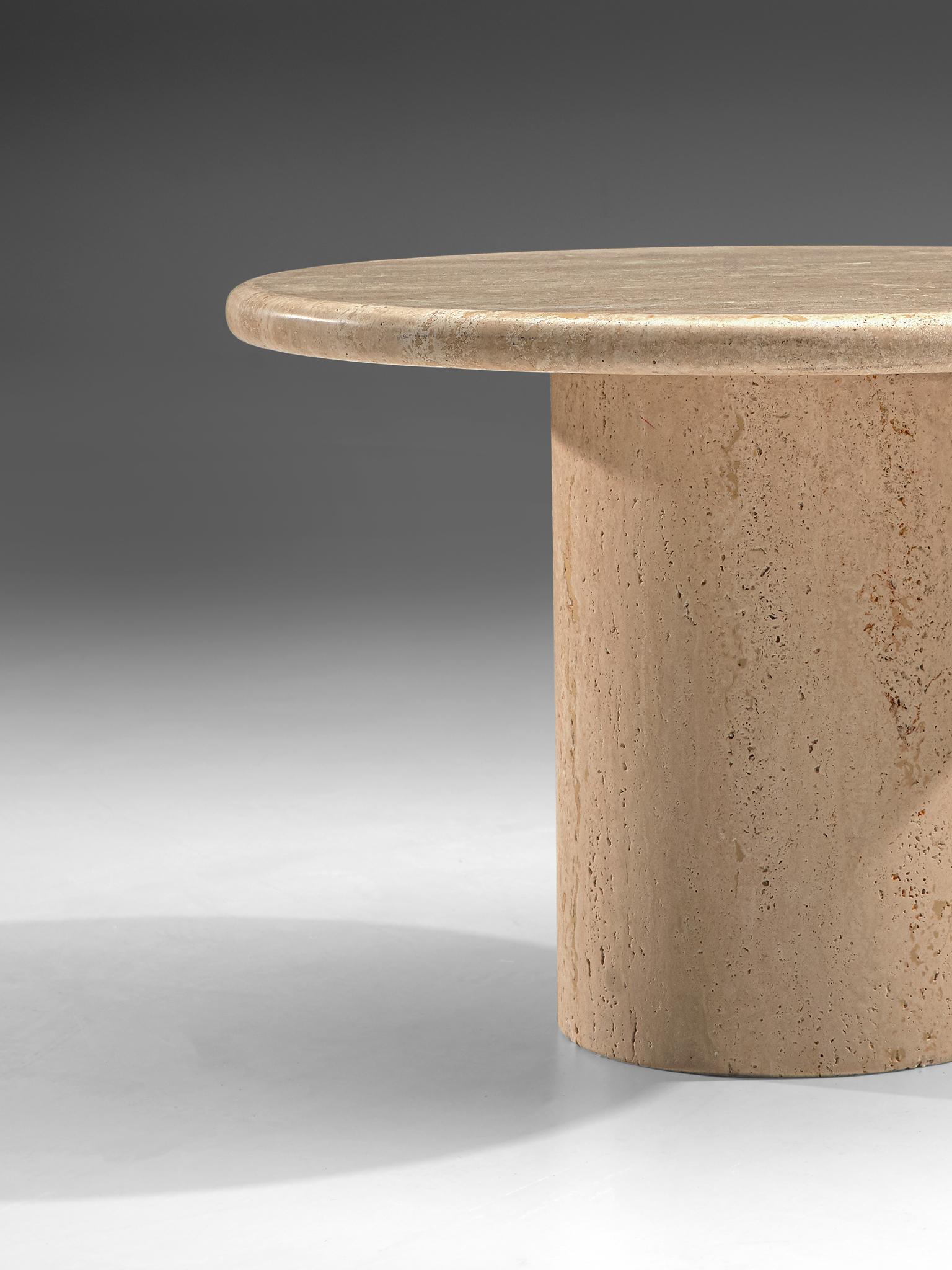 Set of Three Round Travertine Cocktail Tables In Good Condition In Waalwijk, NL