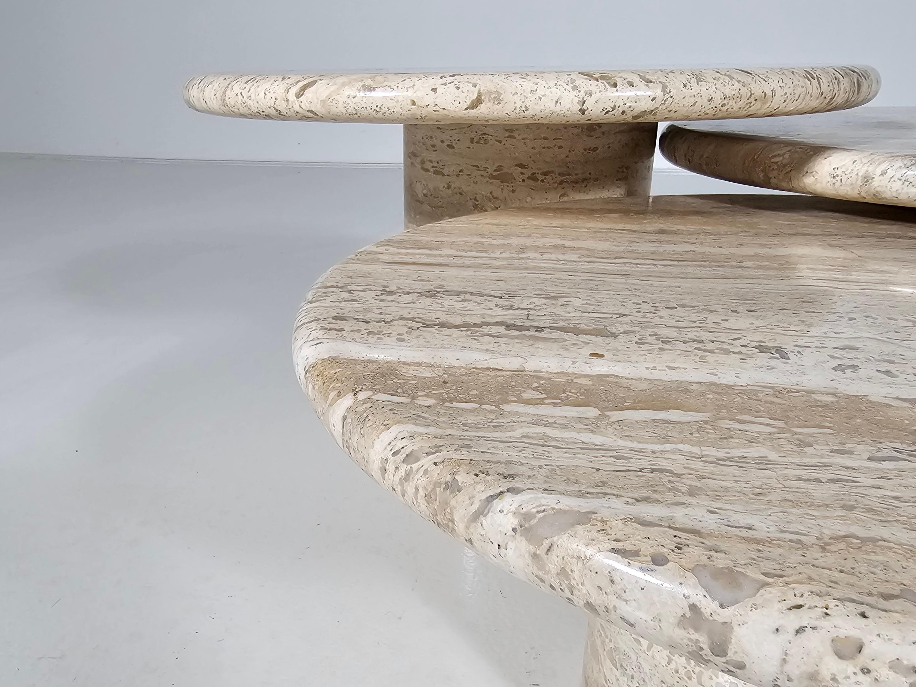 Set of Three Round Travertine Cocktail Tables, Italy, 1970s 3