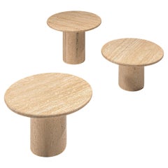 Set of Three Round Travertine Cocktail Tables