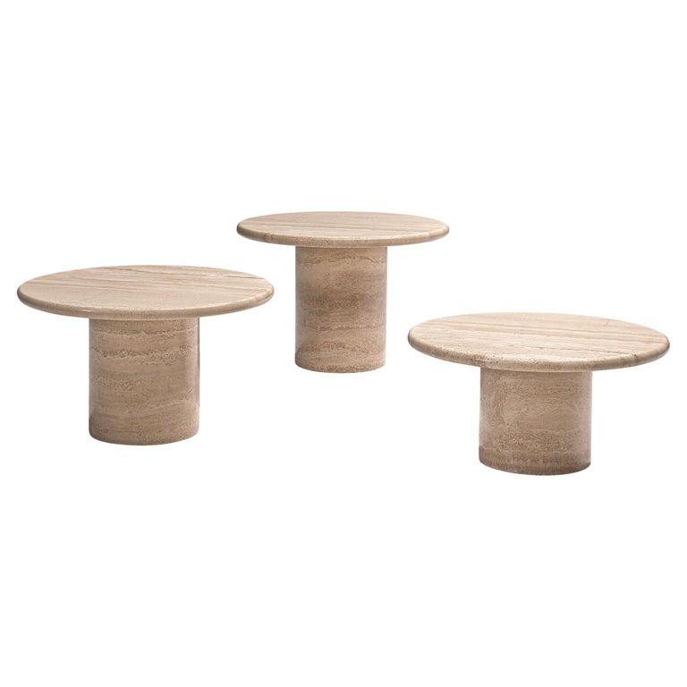 Set Of Three Round Travertine Tail Tables For At 1stdibs Three Round Travertine Tail Tables, Small Round Travertine Coffee Table