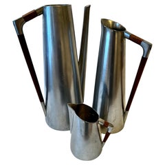Set of Three Royal Holland Pewter Pitchers with Teak Handles