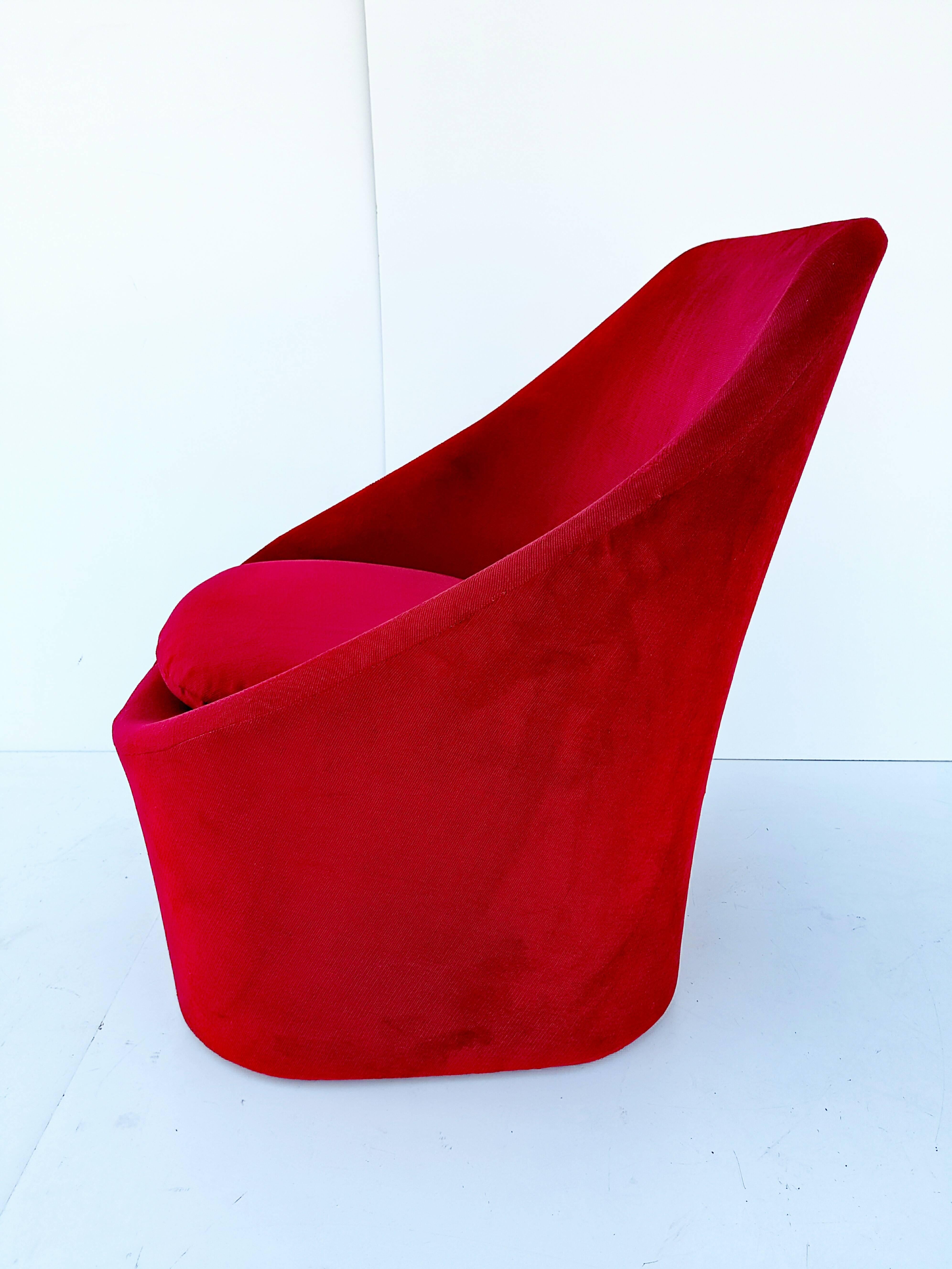20th Century Ruby Velvet Lounge Chairs, circa 1970 For Sale