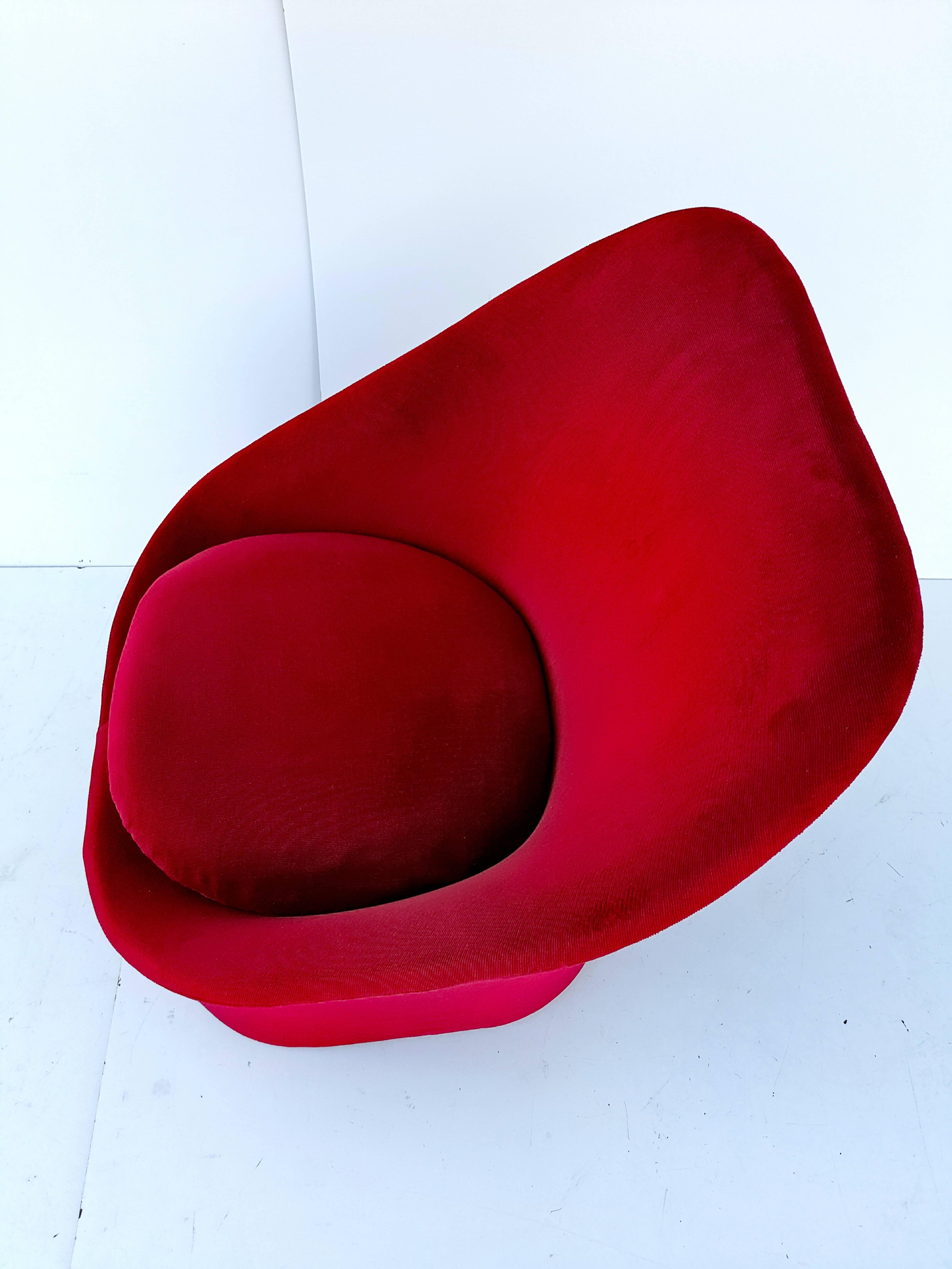 Ruby Velvet Lounge Chairs, circa 1970 For Sale 1