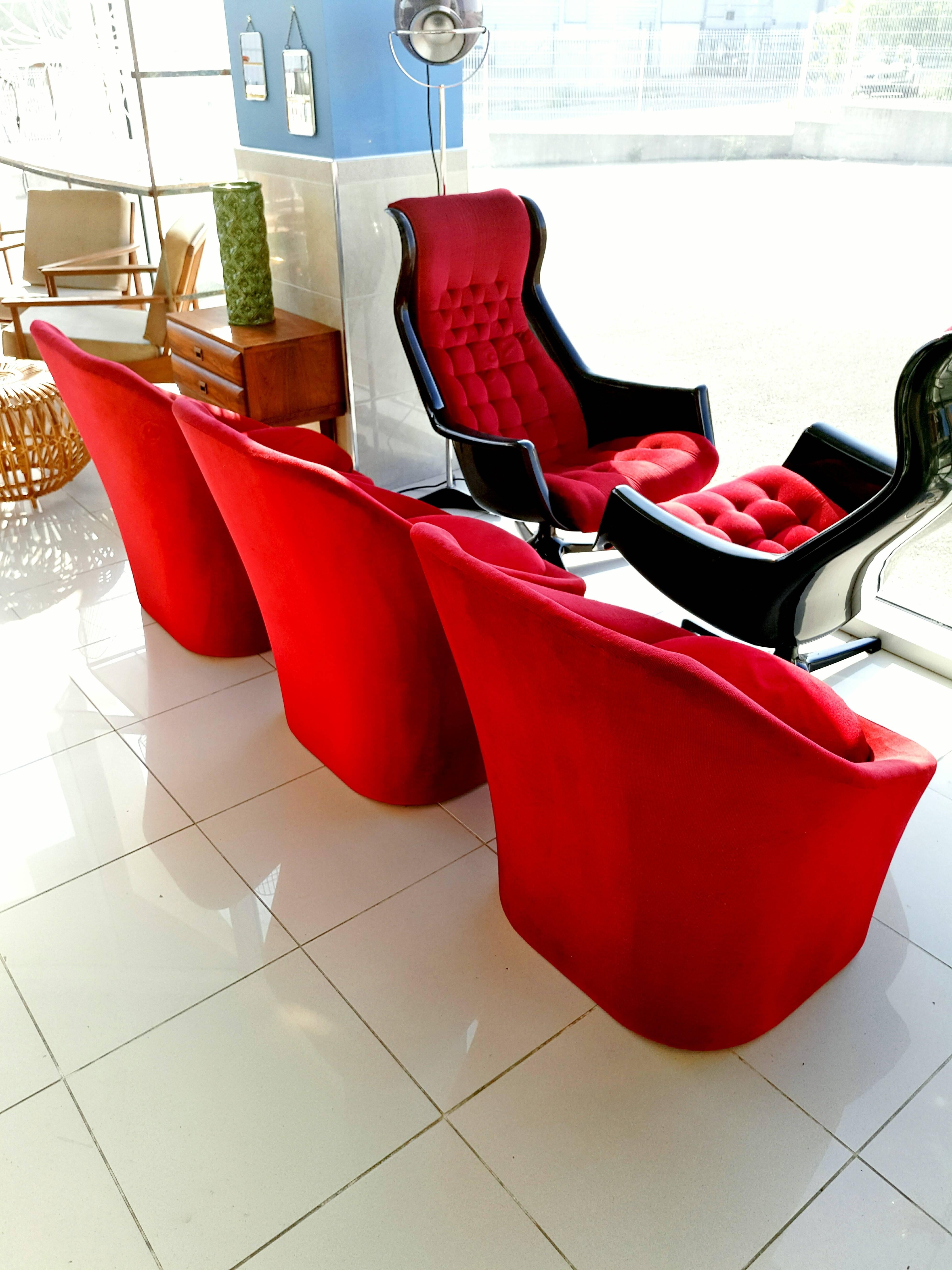 Ruby Velvet Lounge Chairs, circa 1970 For Sale 4
