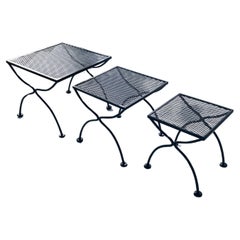 Vintage Set of Three Russell Woodard Black Iron Nesting Tables