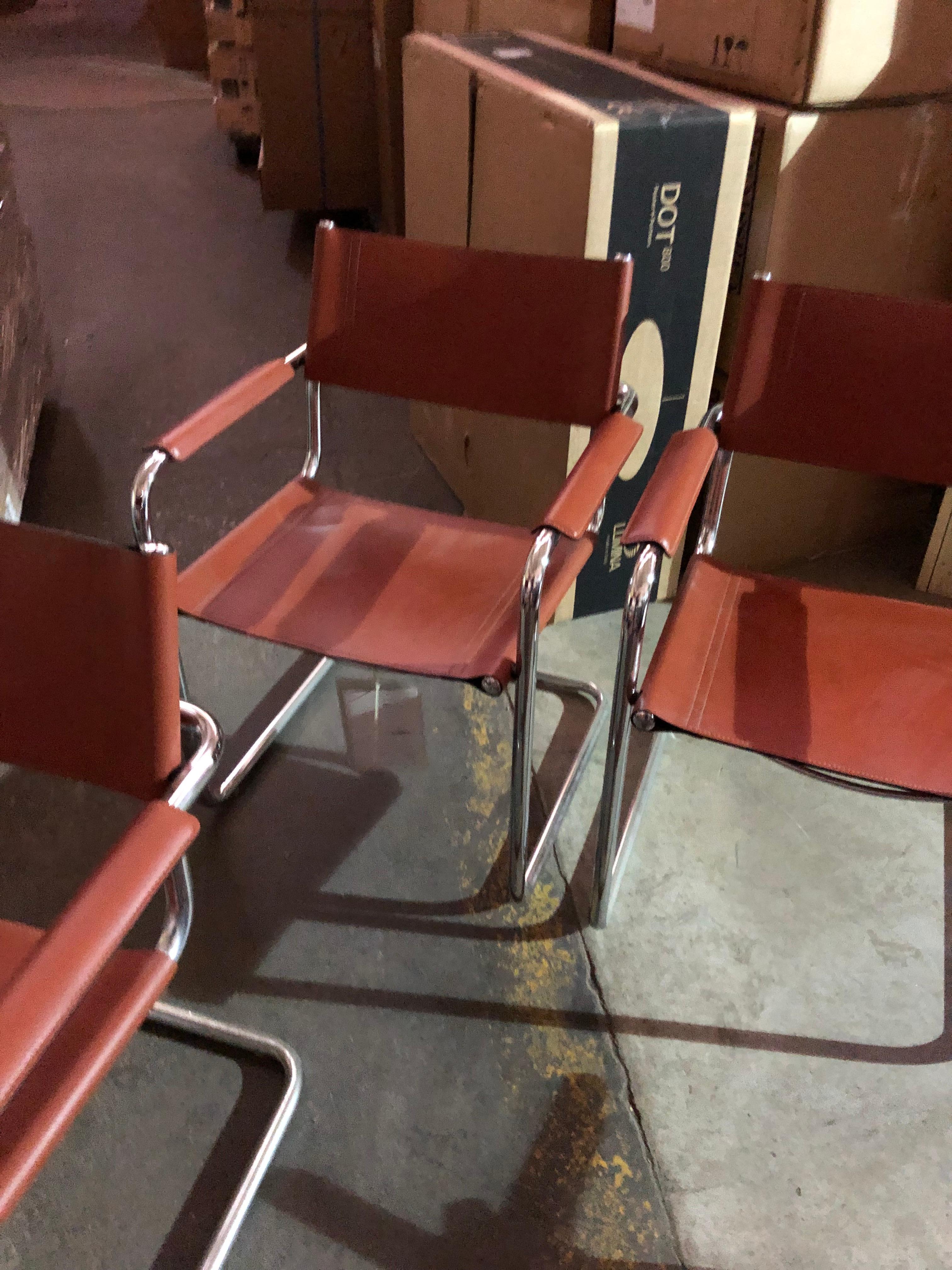 Set of Three Matteo Grassi Rust Italian MG Chairs  (Leder)