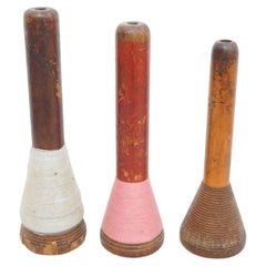 Set of Three Rustic Wooden Spools of Thread, circa 1930