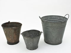 Set of Three Rustic Zinc Water Buckets