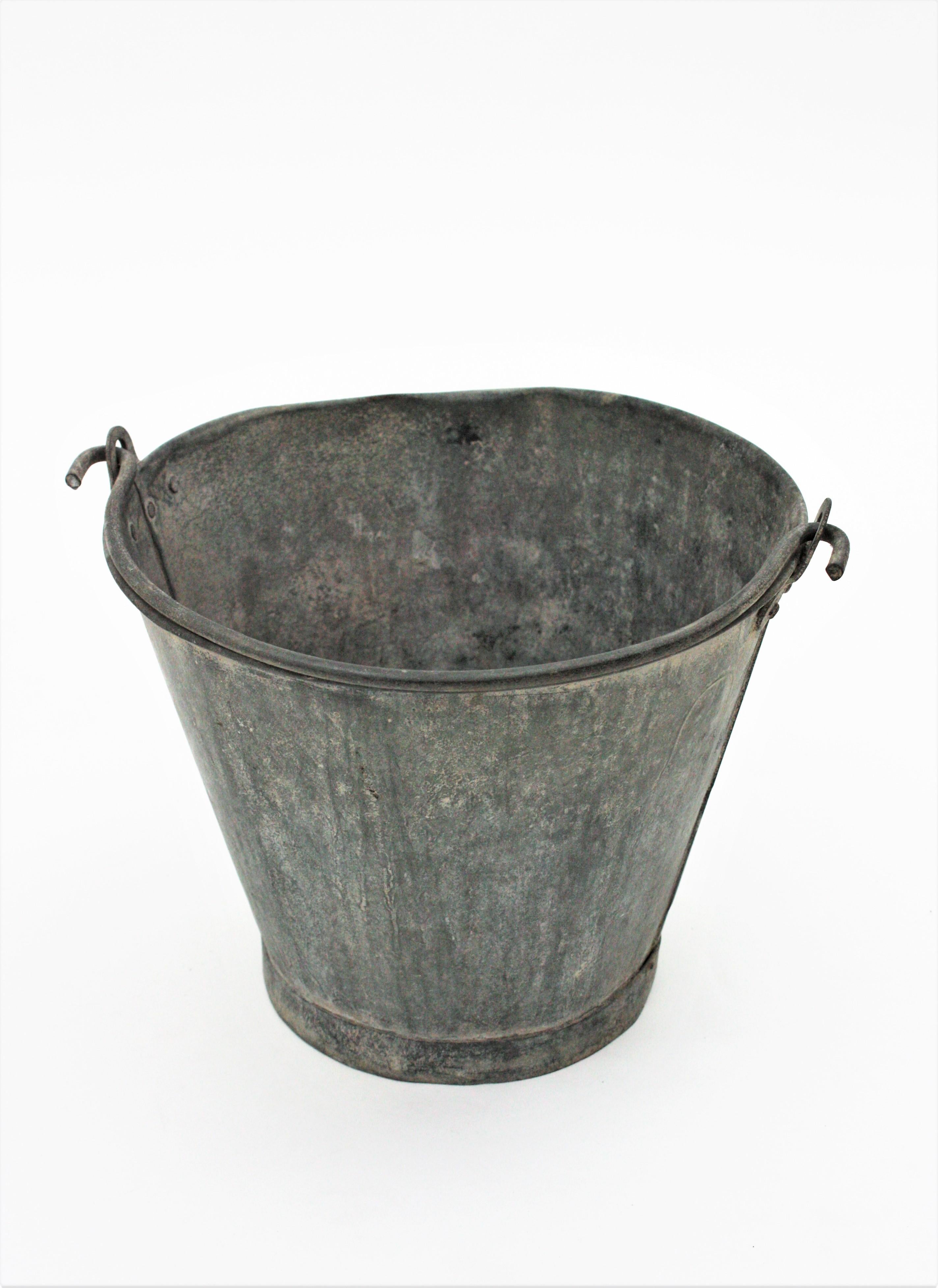 20th Century Set of Three Rustic Zinc Water Buckets For Sale