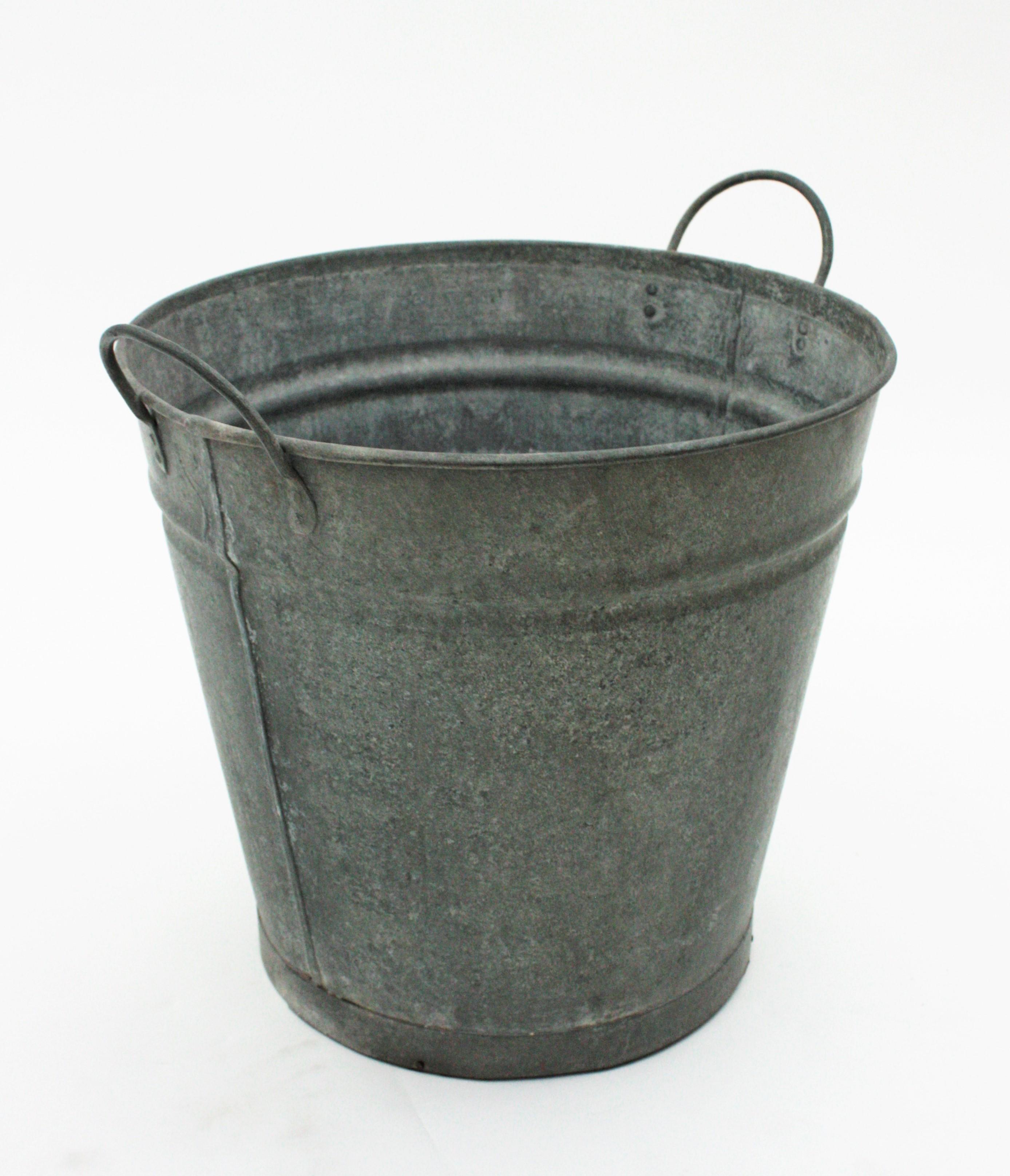 Set of Three Rustic Zinc Water Buckets For Sale 2