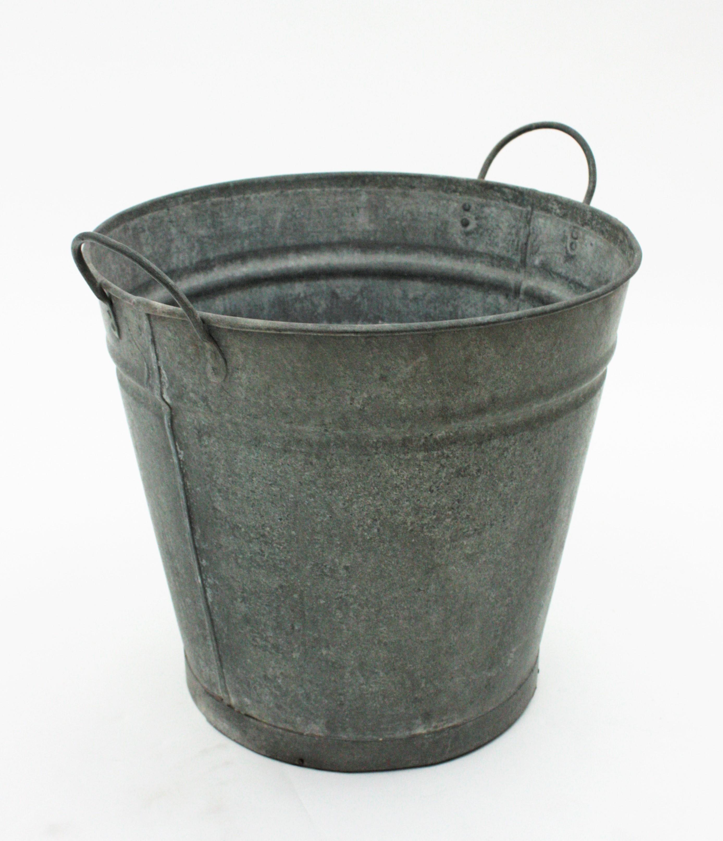 Set of Three Rustic Zinc Water Buckets For Sale 1