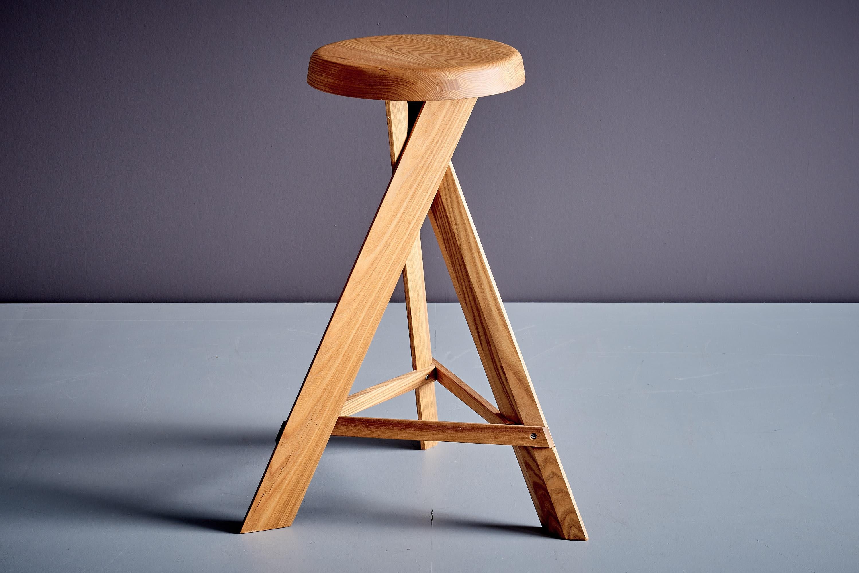 Set of three S31 C Tabouret Round Bar Stools by Pierre Chapo, France For Sale 5